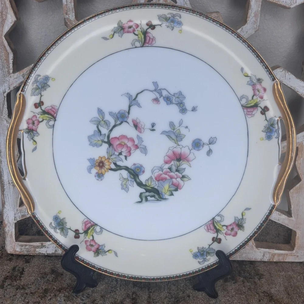Vintage Noritake Two Handle Serving Round Plate Fortuna Gold Rim Made in Japan